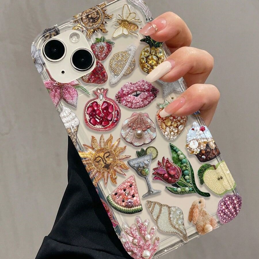 Cute Transparent Airbag Phone Case With Rose Pomegranate And Shell Designs