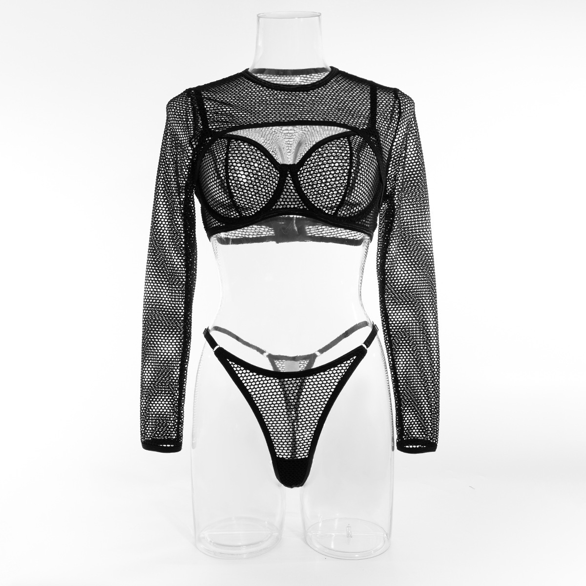 Title 10, Long Sleeve Blouse Mesh Hollow Sexy Lingerie Th...