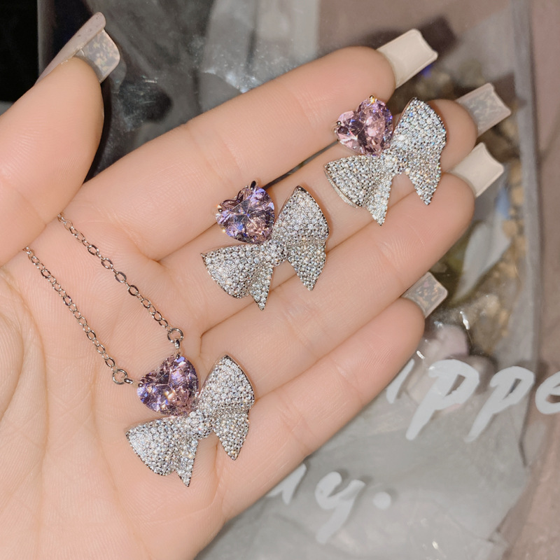 Peach Heart Gem Earrings Suit Plated 18K