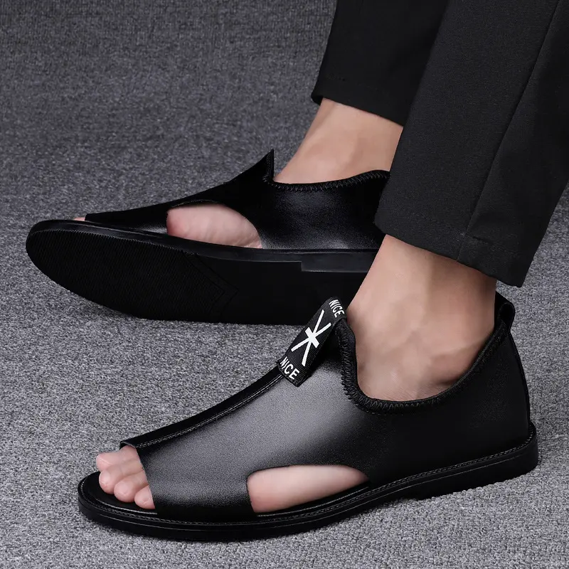 Toed First Layer Cowhide Sandals Men's Bag