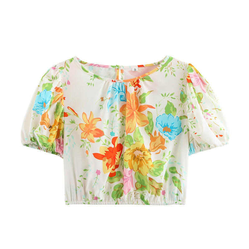 French Retro Floral Small Floral Vacation Style Printed Two-piece Suit