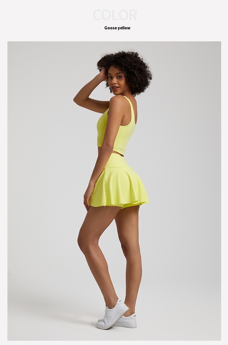 Nude Feel Outdoor Running Fitness Casual Pleated Mini Skirt Vest Suit - Image 33
