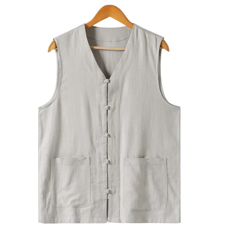 Summer Thin Cotton And Linen Buckle Vest