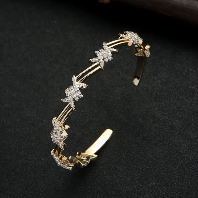 Geometric Zircon Open ended Bracelet Formal Dress Accessories Champagne Gold - Shop at LoveMi