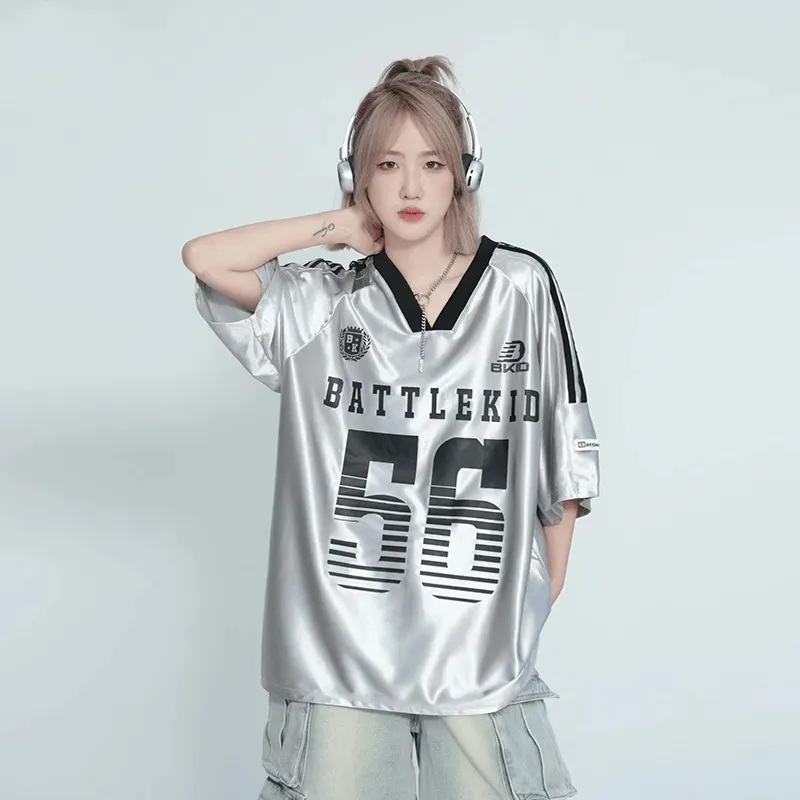 V-neck Raglan Sleeve Ice Short Sleeve T-shirt Casual Sports Jersey - Silver