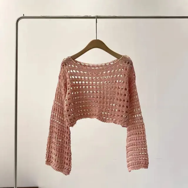 Women's Short Long sleeved Sweater Design Thin Top Pink - Shop at LoveMi