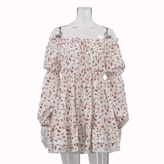 Sexy Off neck Puff Sleeve Pleated Tube Top Printed Waist controlled Dress Red - Shop at LoveMi