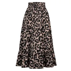 Women's Leopard Print High Waist Skirt - Grey - View 1
