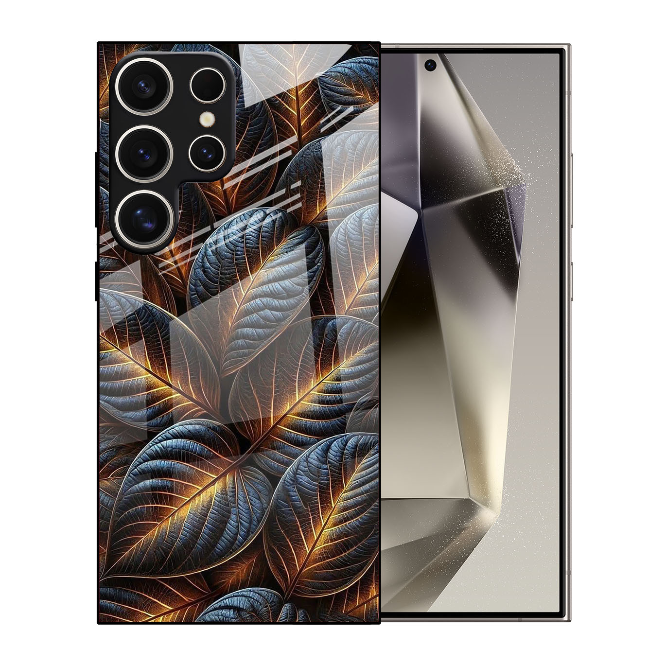 Glass Phone Case Golden Leaf Protective Cover