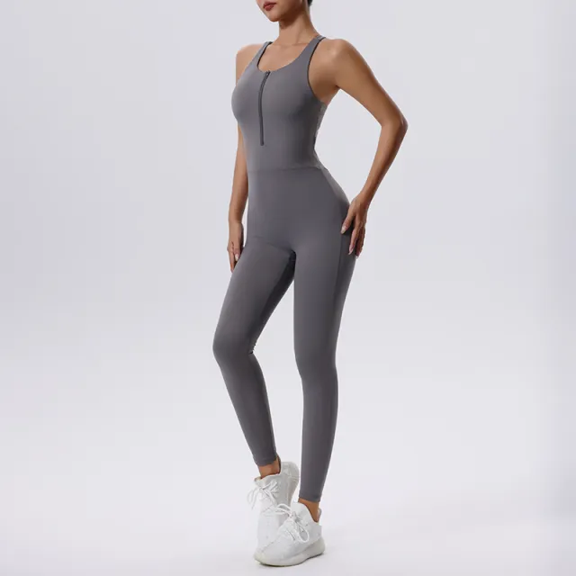 Sleeveless Vest Fitness Sports One piece Tights For Women Gray - Shop at LoveMi