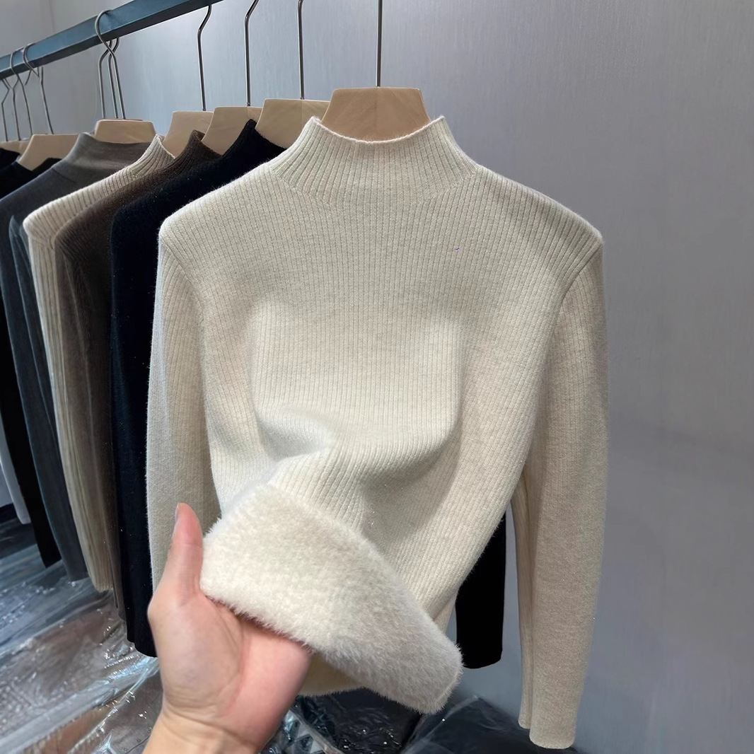 Womens Winter Velvet-Quilted Thick Knitted Base Layer