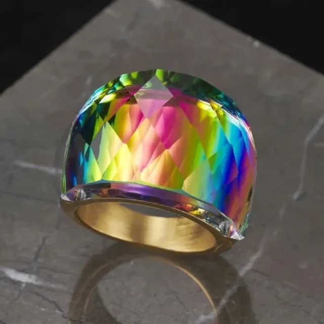 Multicolored Stainless Steel Diamond cut Exaggerated Gemstone Ring For Women Colored Gemstone Ring - Shop at LoveMi