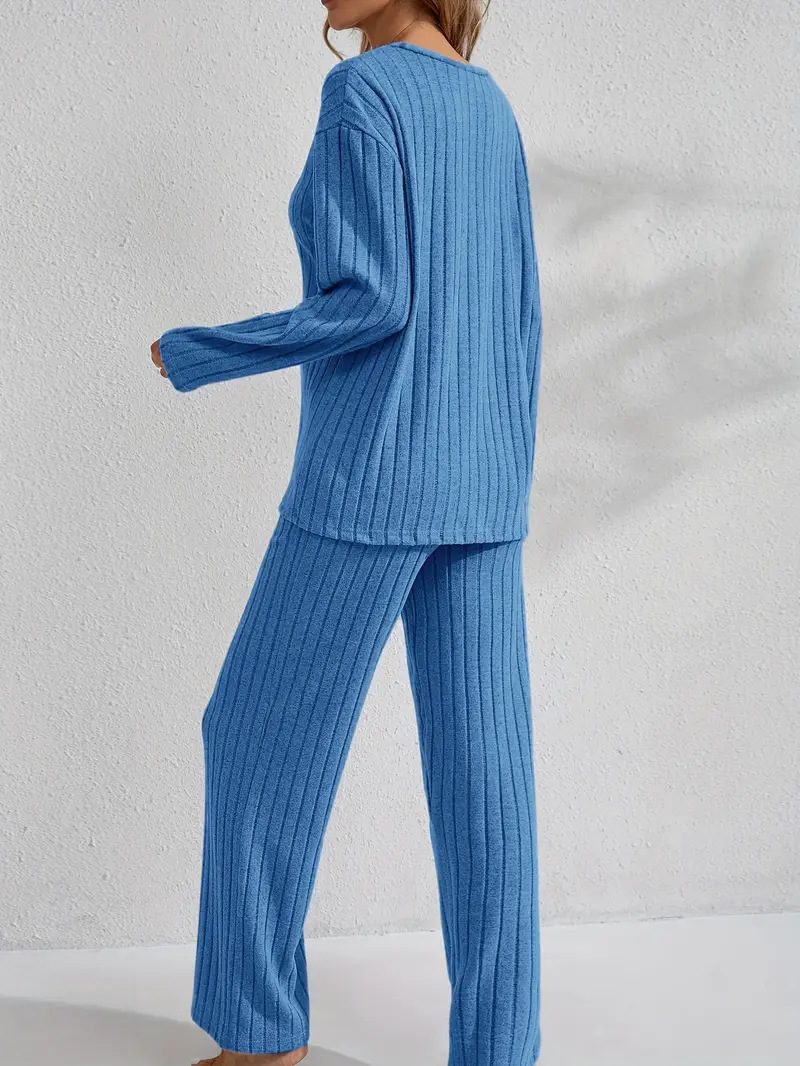 Women’s Ribbed Long Sleeve Top and Pants Loungewear Set