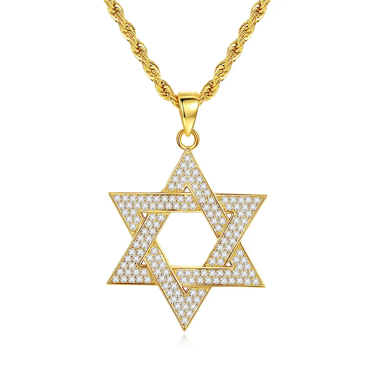 Diamond-encrusted Star Of David Titanium Steel Necklace Solomon Seal Hexagram Necklace
