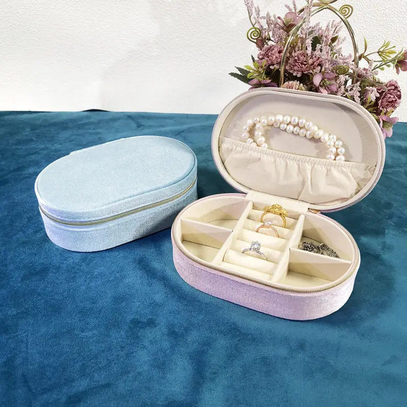 Ice-blue Oval Jewelry Storage Box Large Capacity