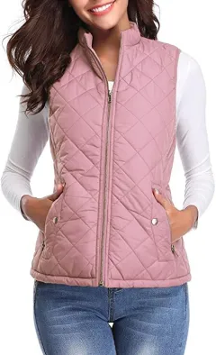 Women's Cotton Vest Stand Collar Zipper Pocket Warm - Pink - View 1