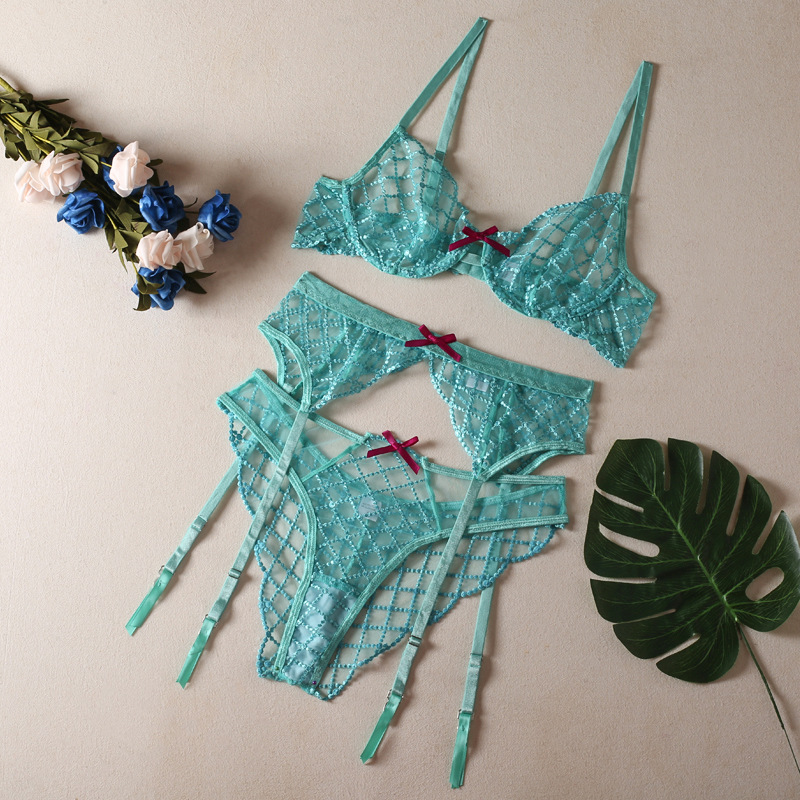 Strapless Embroidered Bra With Underwire Sheer And Sexy Lingerie Set