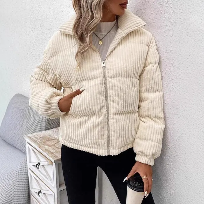 Fashionable Warm Corduroy Jacket Casual Loose - Apricot