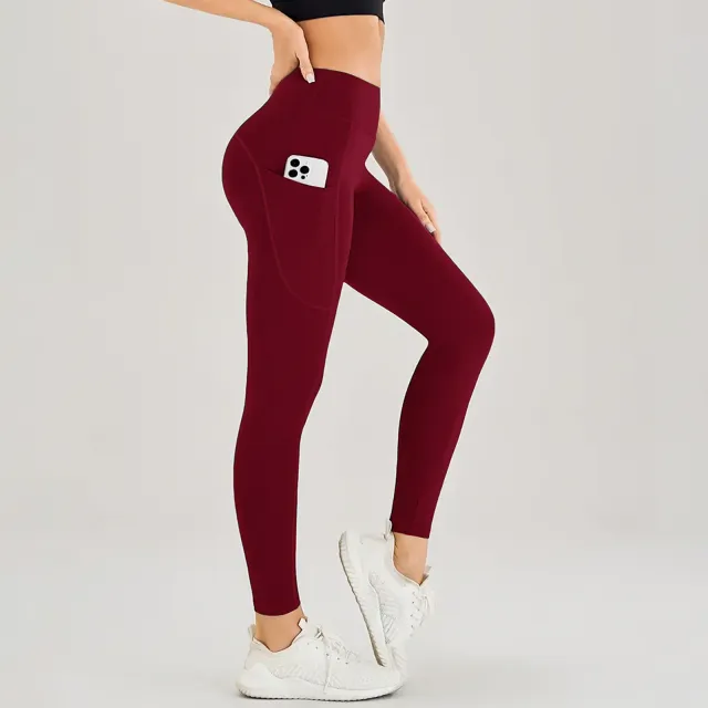 High Waist Shaping Pocket Yoga Pants K060 Wine Red - Shop at LoveMi