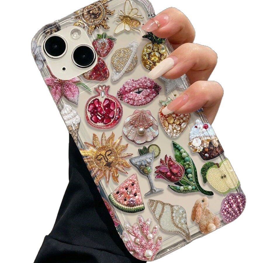 Cute Transparent Airbag Phone Case With Rose Pomegranate And Shell Designs
