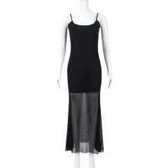 Cocktail Party Dinner High Mesh Double-layer U-collar Sling Slim Fit Dress - Black - View 1