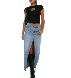 European And American Style Women's Clothing High Waist Slit Design Denim Skirt - Blue - View 1