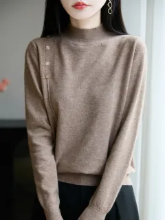 Semi-high Collar Knitted Women's Innerwear Base Sweater - Camel - View 1