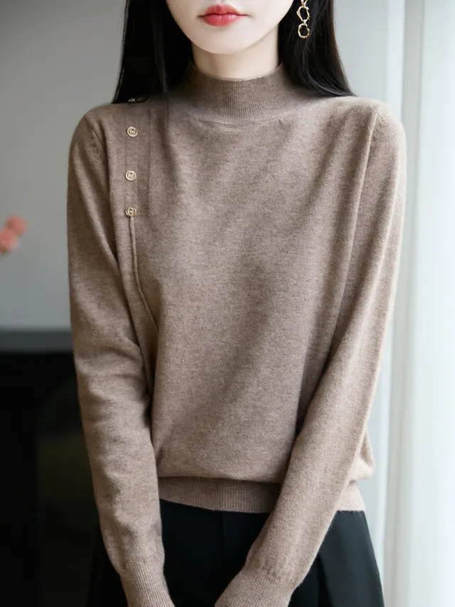 Semi high Collar Knitted Women's Innerwear Base Sweater Camel - Shop at LoveMi