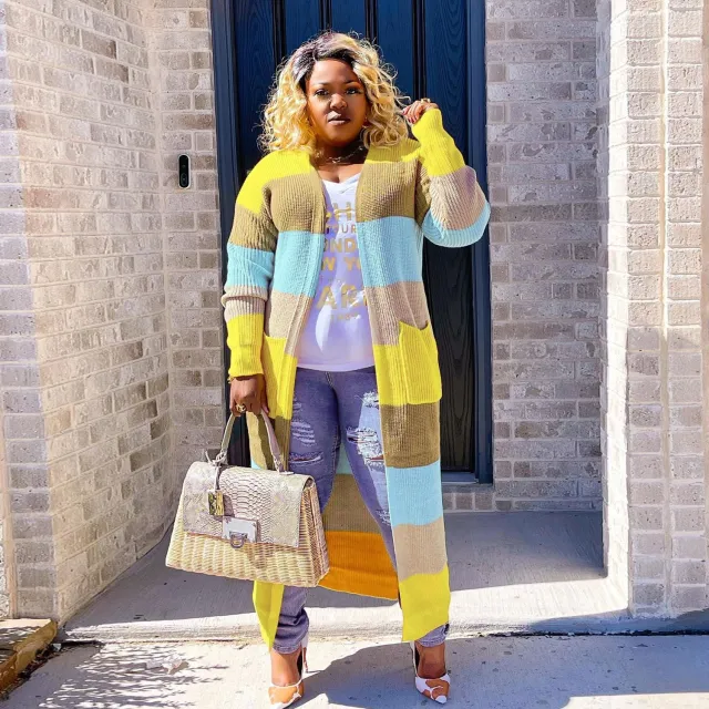 Long Sleeve Contrast Color Sweater Cardigan Yellow - Shop at LoveMi