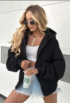 Fashion Hooded Casual Female Cardigan Top - Black - View 1