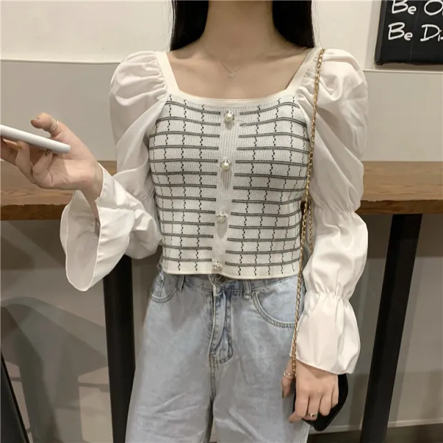 Woman Square neck Shirt Short Temperament Shirt White - Shop at LoveMi