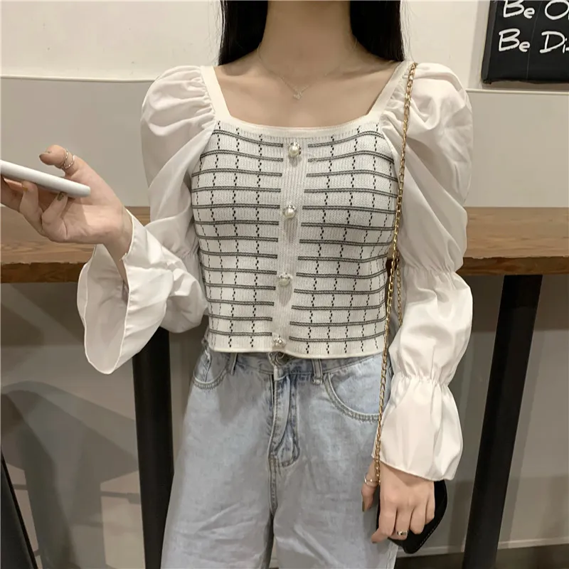 Woman Square-neck Shirt Short Temperament Shirt - White