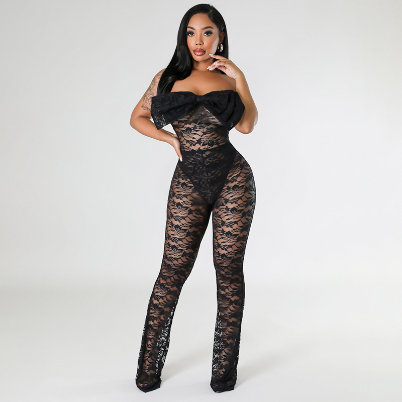 Title 10, Sexy Bow Tube Top Hollow Out See-through Jumpsuit