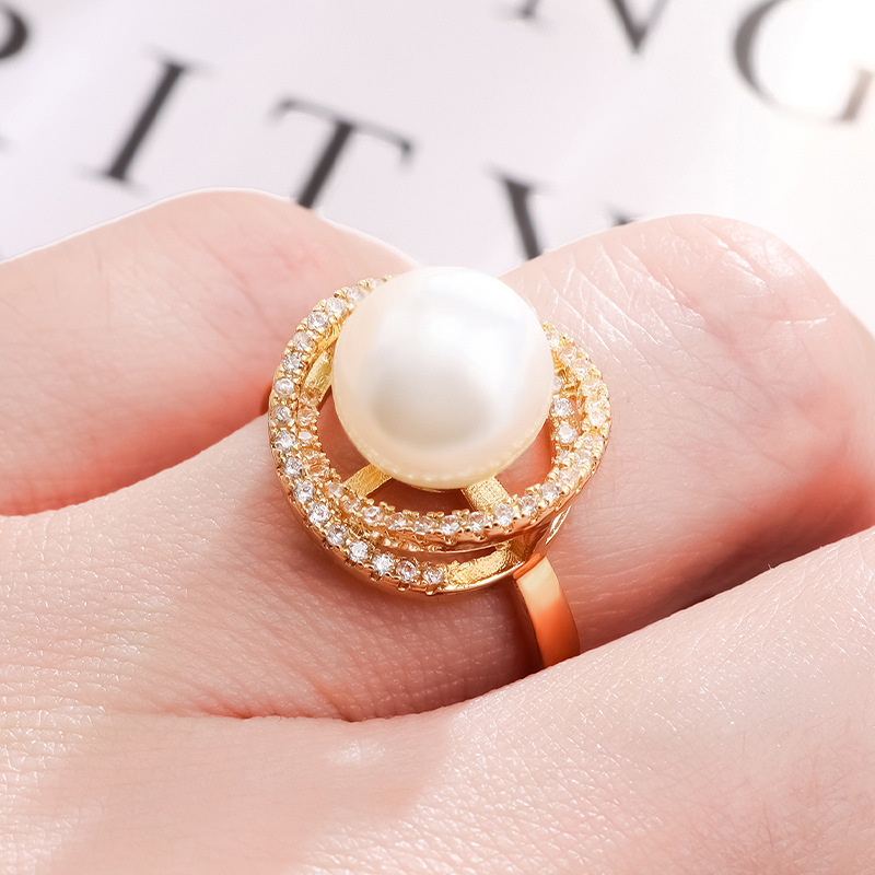Pearl Ring Female Fashionable Golden Special-interest Design