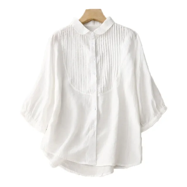 Women's Retro Loose Cotton And Linen Tops White - Shop at LoveMi