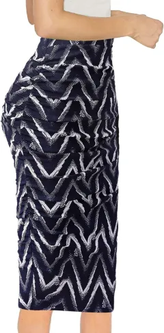 Sexy Leopard Print Style High Waist Sheath Skirt - Blue And White V Shape - View 1
