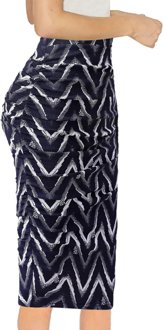 Sexy Leopard Print Style High Waist Sheath Skirt Blue And White V Shape - Shop at LoveMi