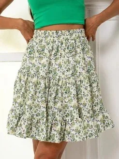 New Patchwork Floral Print Bohemian High waisted Skirt Green Printing - Shop at LoveMi