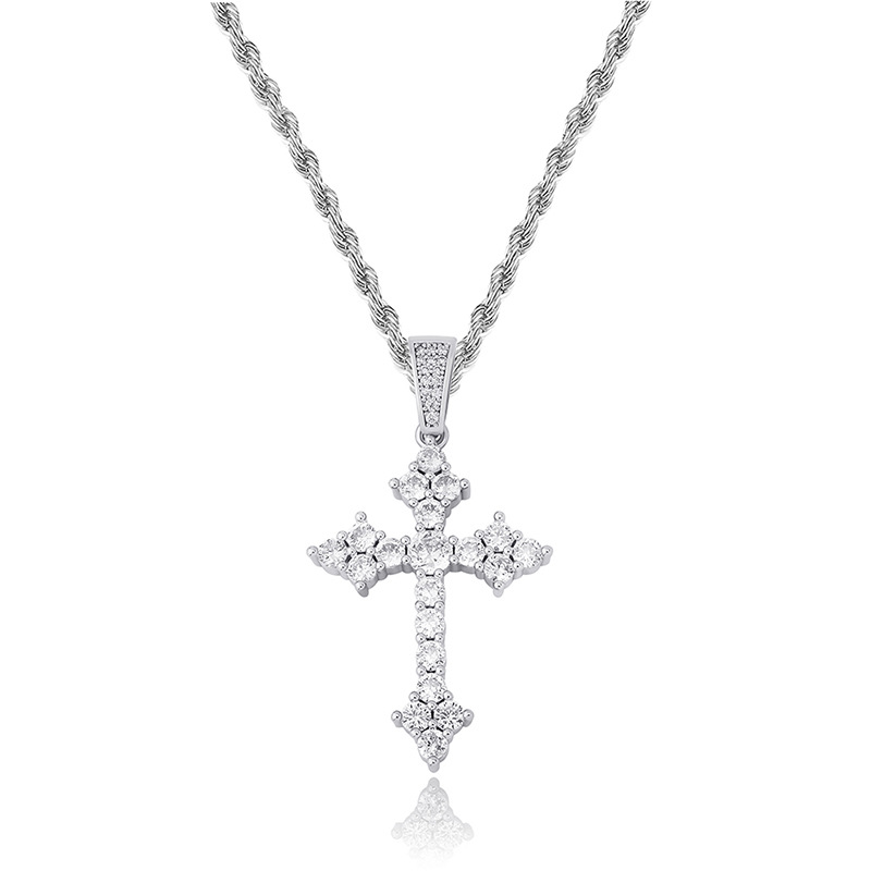 Retro Cross Pendant With Full Zirconia, Simple Religious Necklace For European And American Styles
