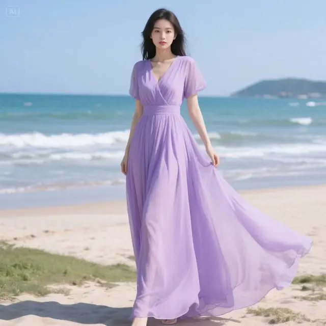 Womens Solid Color Chiffon Maxi Dress Purple - Shop at LoveMi