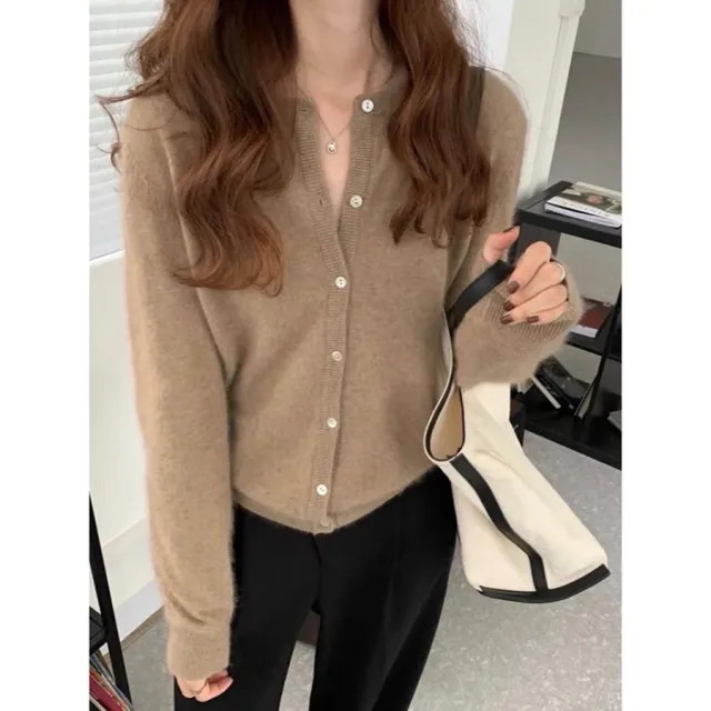 Short Round Neck Bandage Dress Base Sweater Coat Top Light Camel - Shop at LoveMi