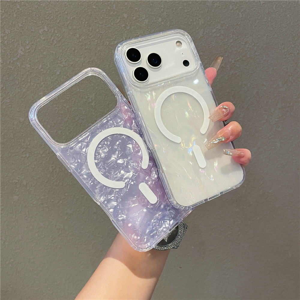 Funda magnética con patrón concha protector iridiscente celular