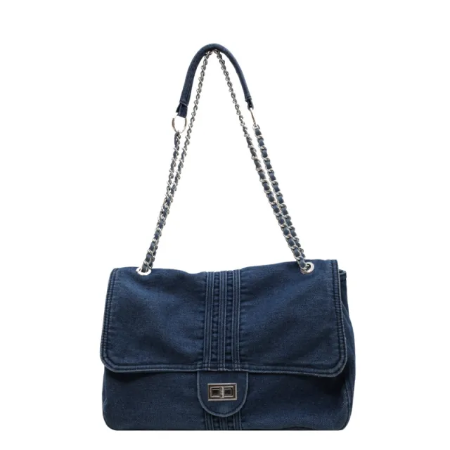 Denim Fashion Large Capacity Chain Commuter Tote Wandering Shoulder Bag Blue - Shop at LoveMi