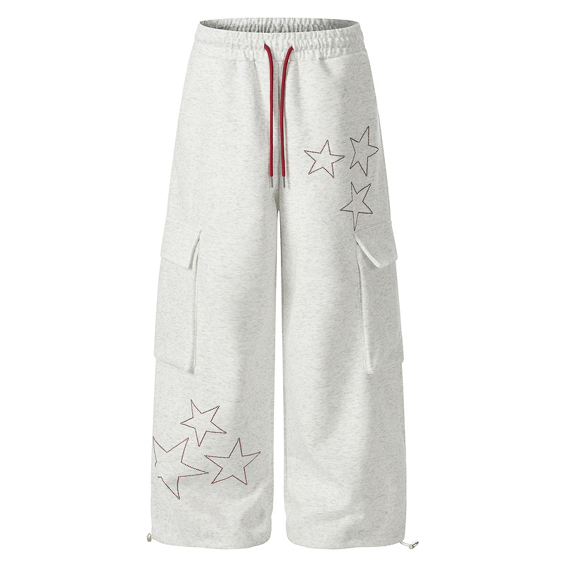 Womens Casual Pants With American-Style Rhinestone Stars And Large Pockets