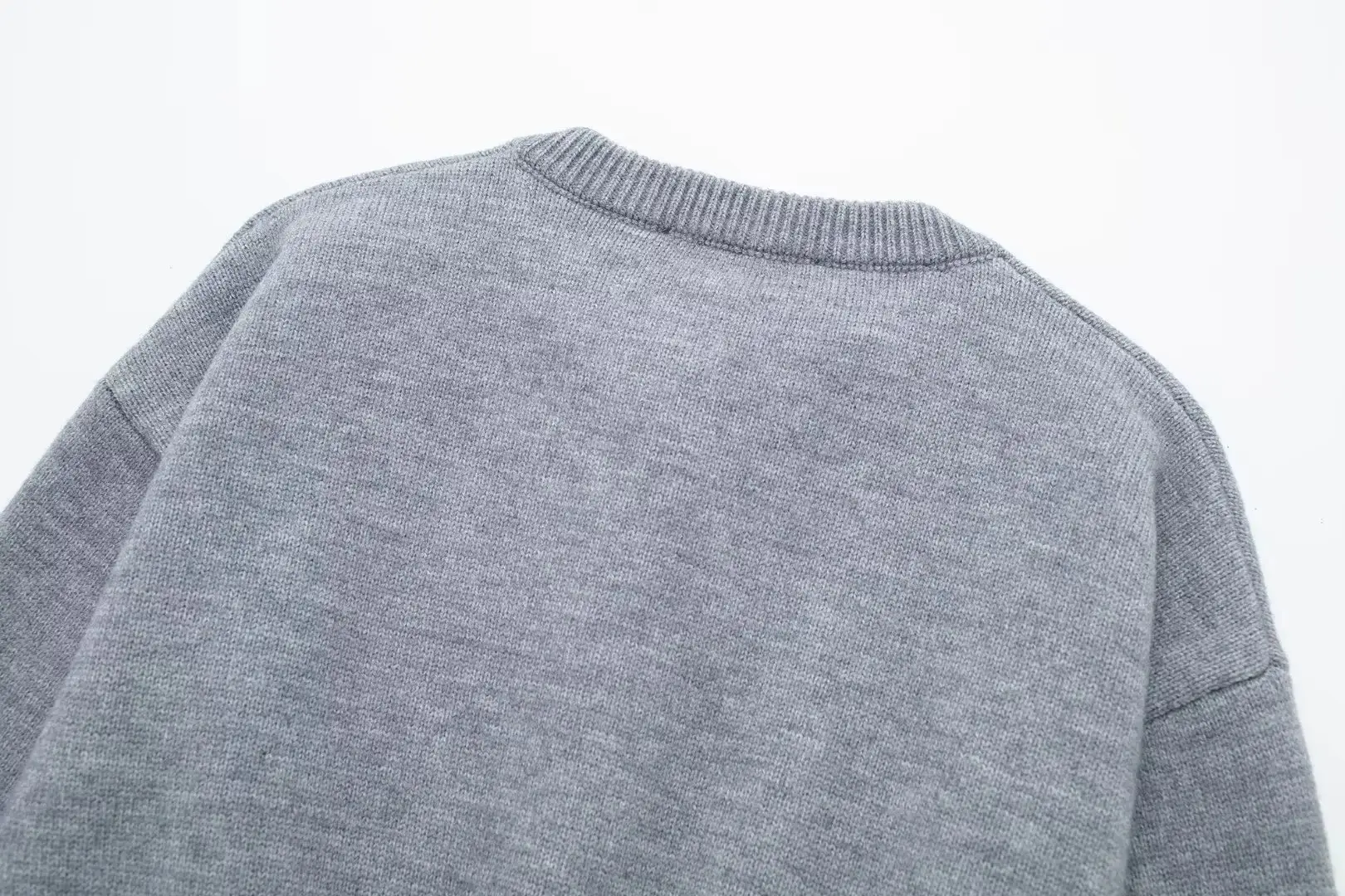 Female Gray High Waist Short Decorated Row Button Knitted Coat