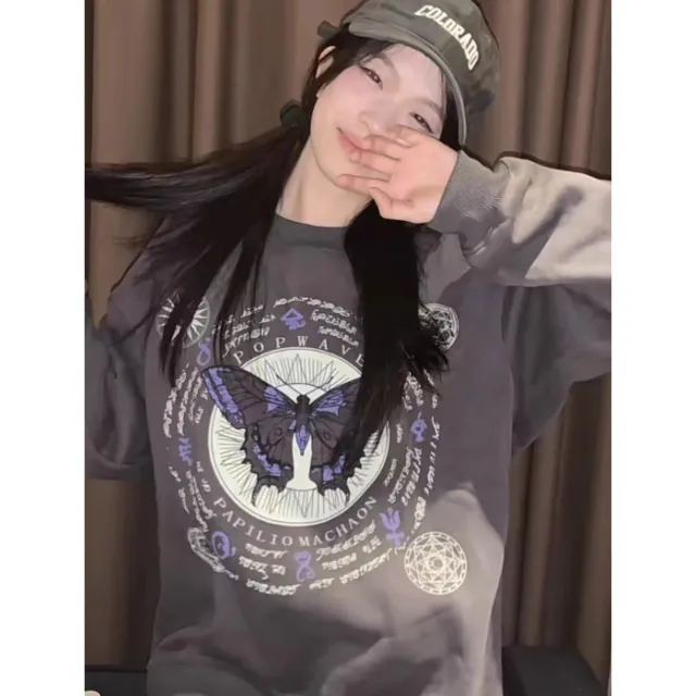 Women's Retro Chic Round Neck Fleece lined Sweater Dark Gray - Shop at LoveMi