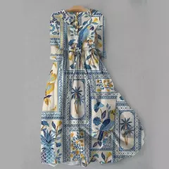 Creative 3D Printing Floral Shading Three-quarter Sleeve Dress - 1Styled500 White Line - View 1