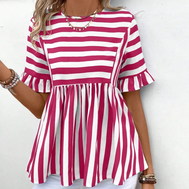 Ruffled Sleeves Summer Women's Top Shirt Rose Red - Shop at LoveMi