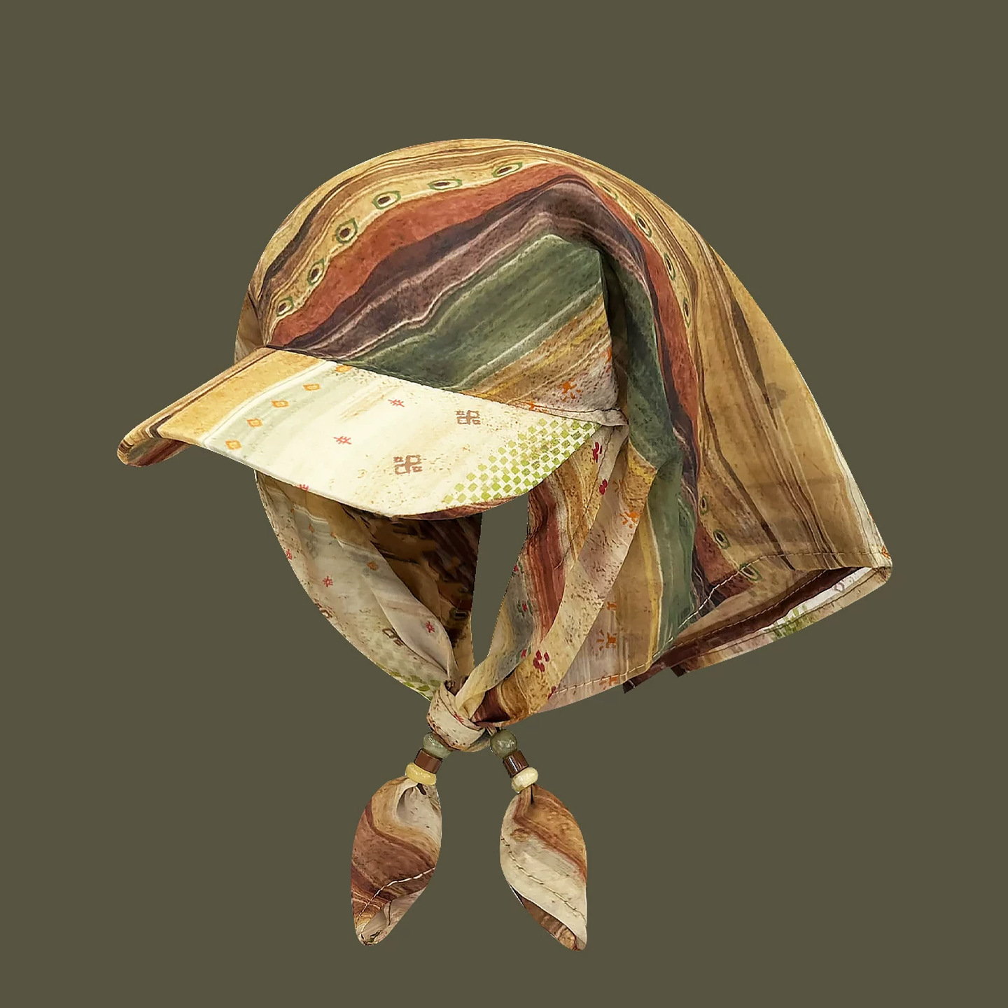 Retro Cashew-Print Beaded Tie-Band Headscarf Hat For Women