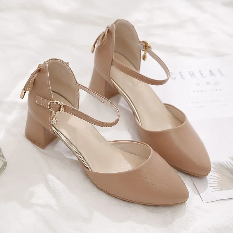 Women's Closed Toe Chunky Heel High Heels - Apricot